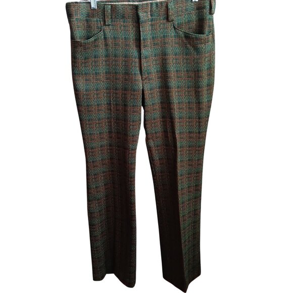 36x32 Men's Vintage Wild Plaid Bellbottom Flare Pants/Jeans 1970's Double Knit - Picture 1 of 7